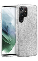 Луксозен силиконов гръб ТПУ с брокат за Samsung Galaxy S22 Ultra 5G S908B сребрист 